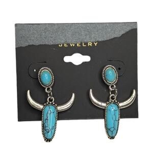 Turquoise Western Steer Bull Head Earrings
